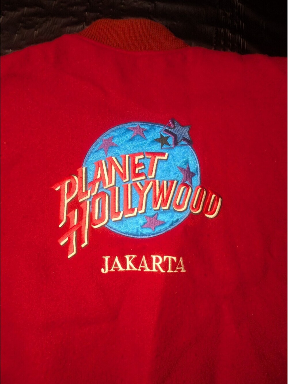Vintage Planet Hollywood Jakarta Mens Varsity Jacket Red Wool blend & leather - Picture 7 of 13